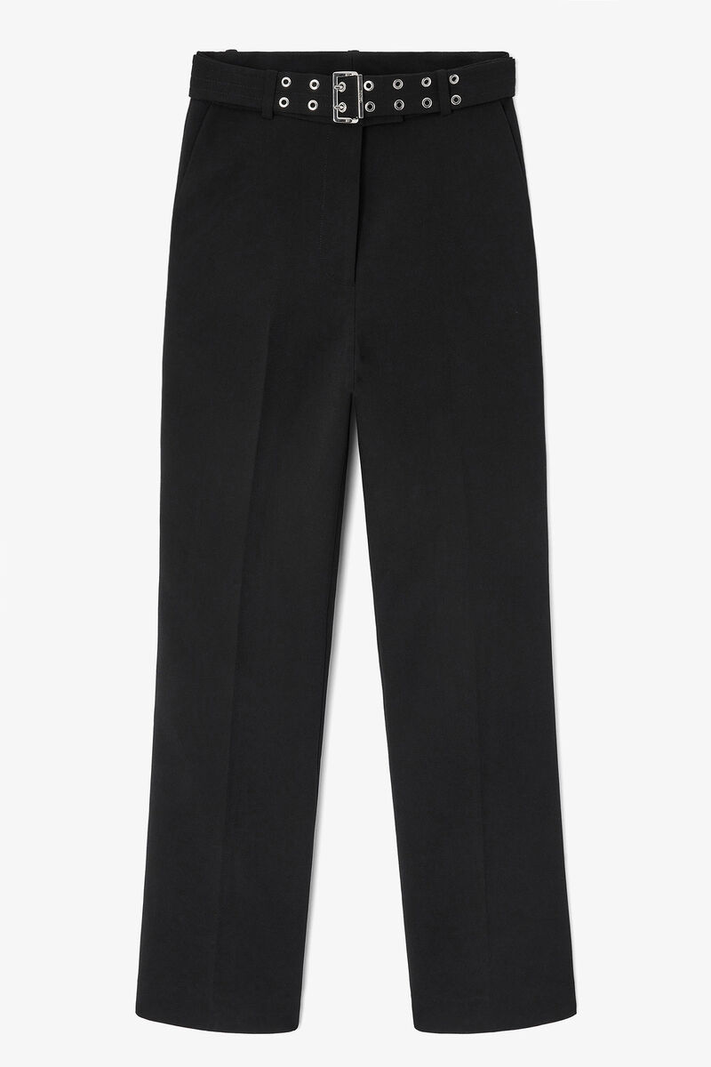 Black Belted Trousers, Recycled Polyester, in colour Jet Black - 1 - GANNI