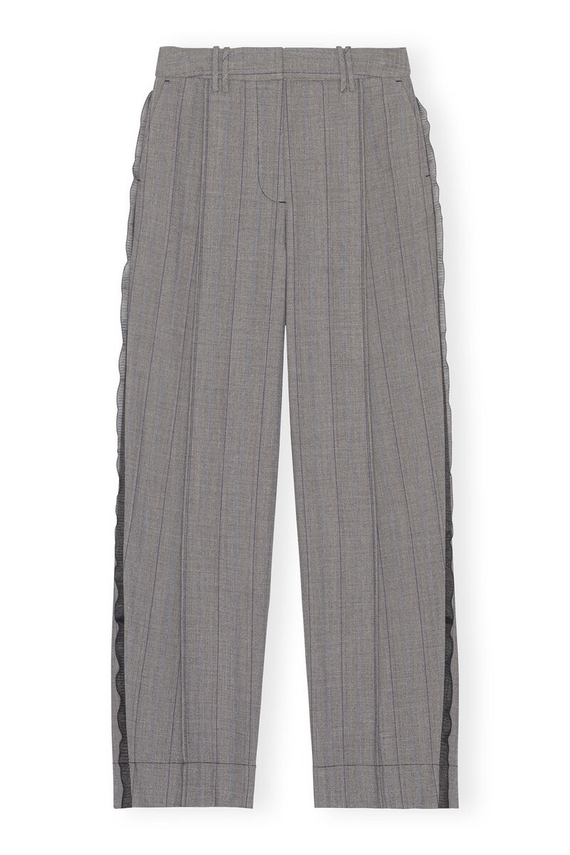 Grey Herringbone Suiting Pleated Trousers, Elastane, in colour Frost Gray - 1 - GANNI