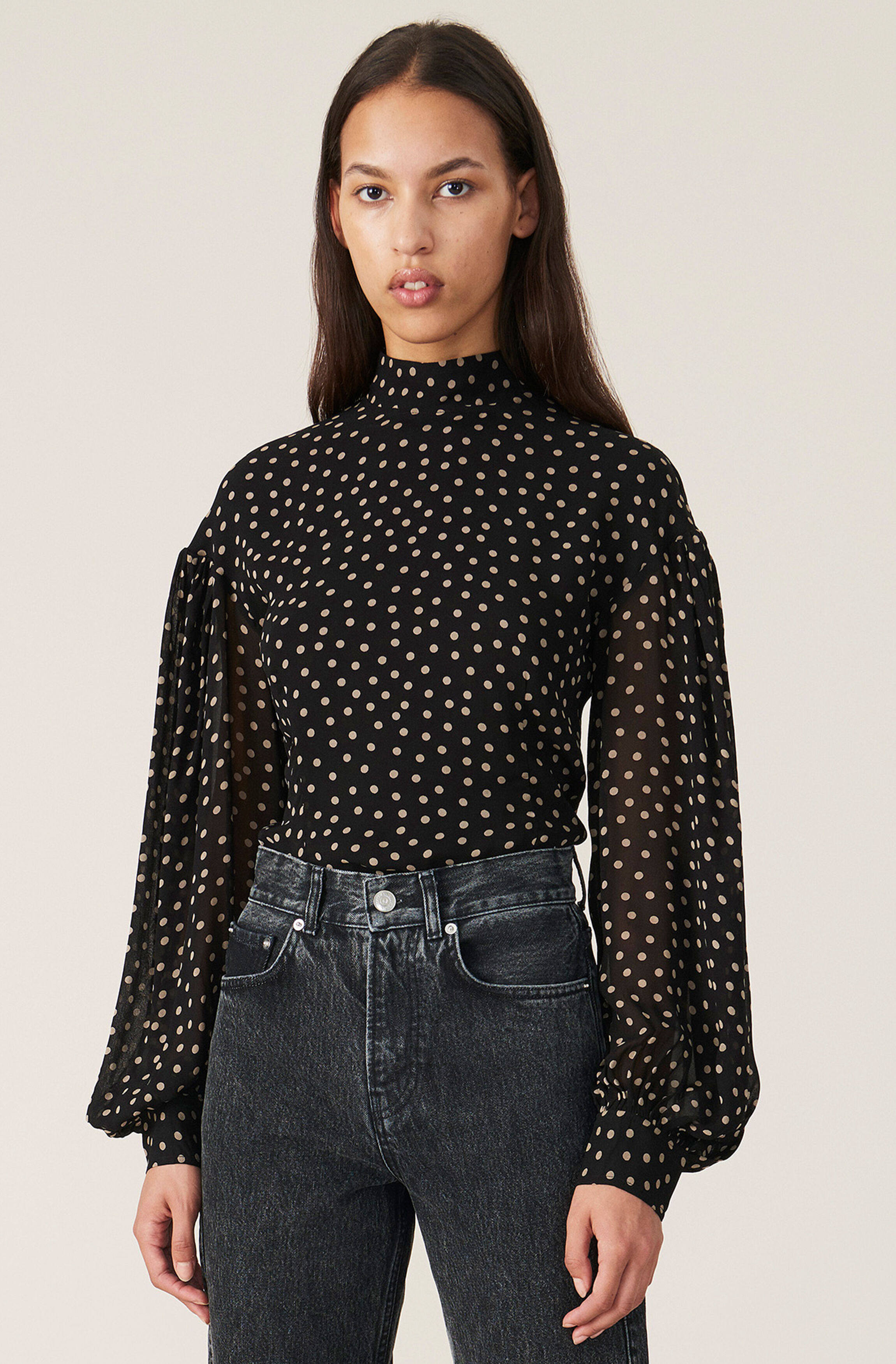 ganni dotted georgette blouse