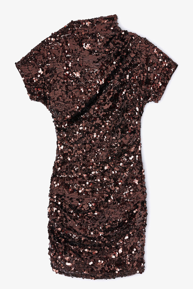 Brown Sequins Mini Dress, Demitasse