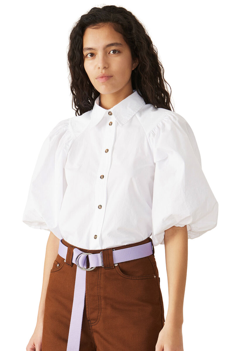Cotton Poplin Shirt, Cotton, in colour Bright White - 1 - GANNI