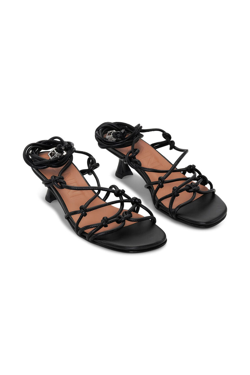 Black Knots Kitten Heel Sandals, Vegan Leather, in colour Black - 3 - GANNI