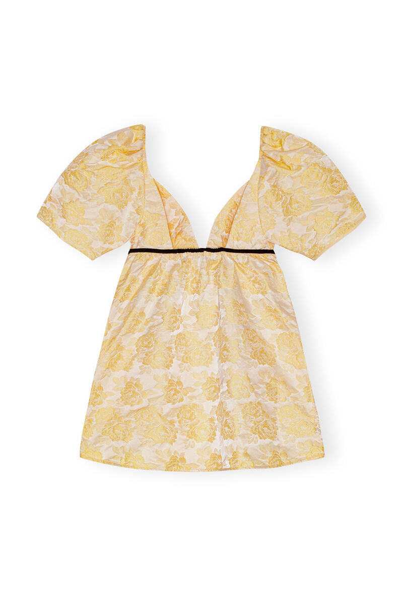 Yellow Botanical Jacquard Mini Dress, Polyamide, in colour Flan - 2 - GANNI