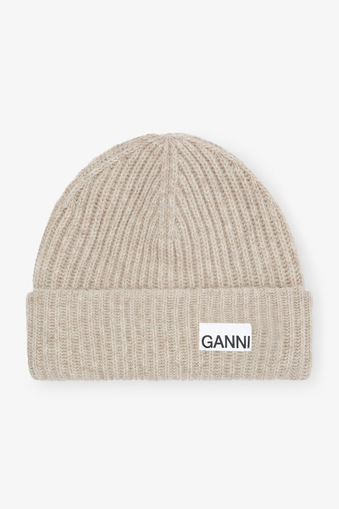 Sand Fitted Wool Rib Knit Beanie, Brazilian Sand