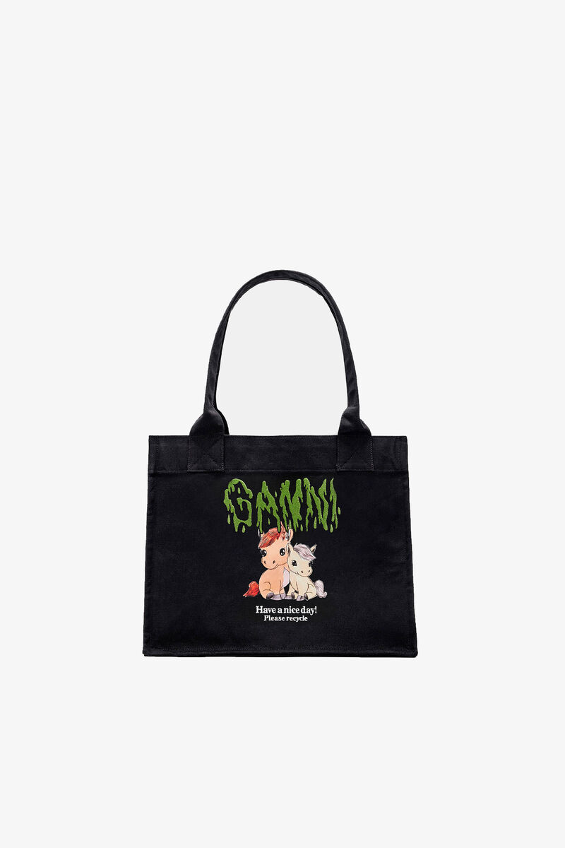 Pony Printed Large Tote, Recycled Cotton, in colour Phantom - 1 - GANNI