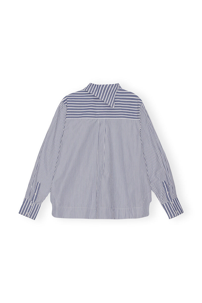 Asymmetrical Stripe Collar Shirt, Cotton, in colour Gray Blue - 2 - GANNI