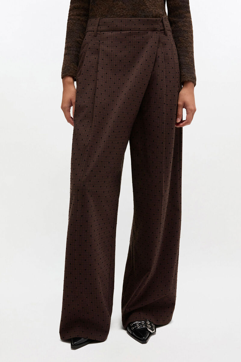 Flock Check Cross-over Trousers, in colour Chicory Coffee - 2 - GANNI