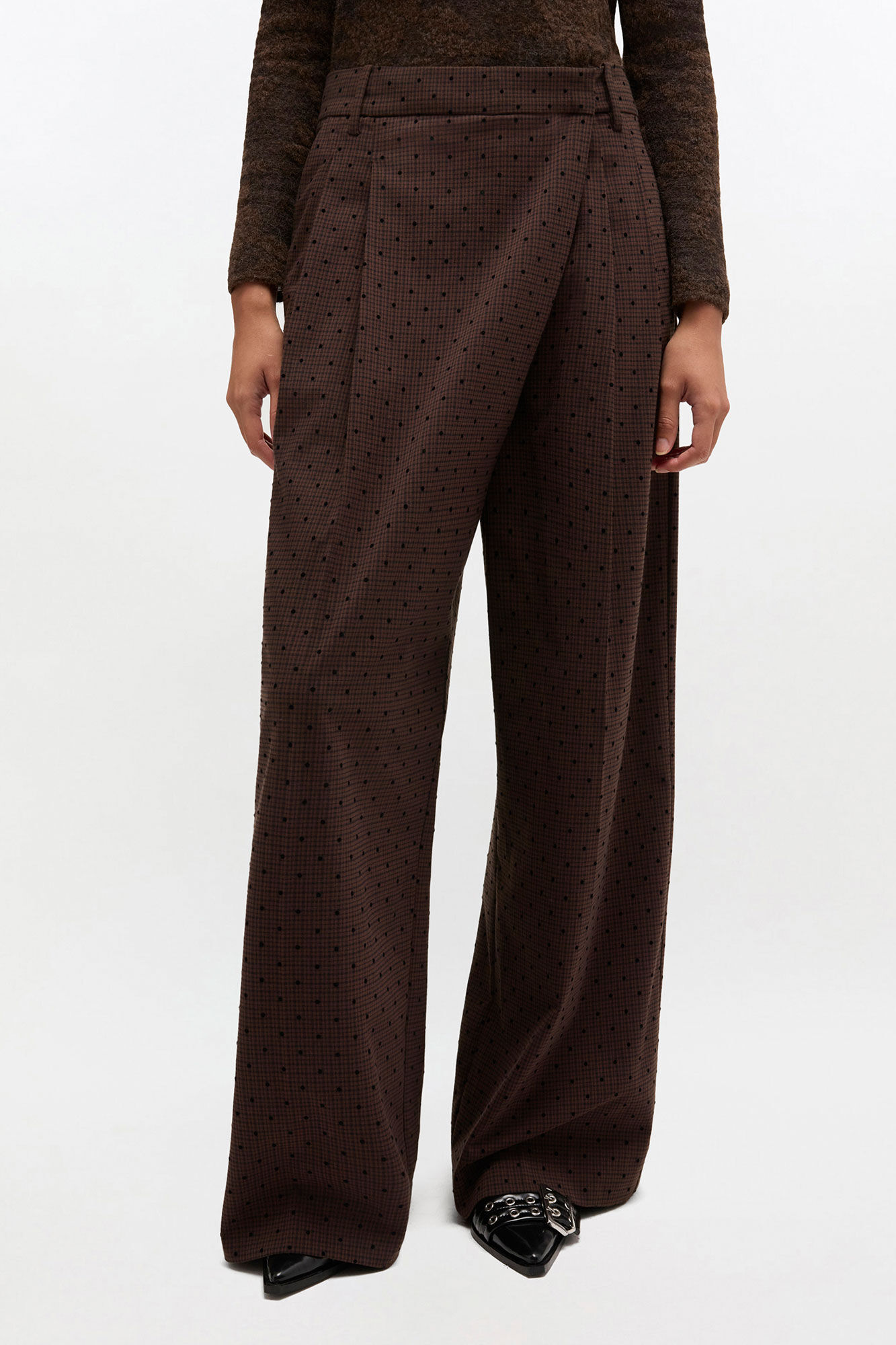 Flock Check Cross-over Trousers, in colour Chicory Coffee - 2 - GANNI