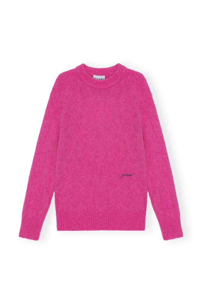 Pink Brushed Alpaca O-Neck Sweater