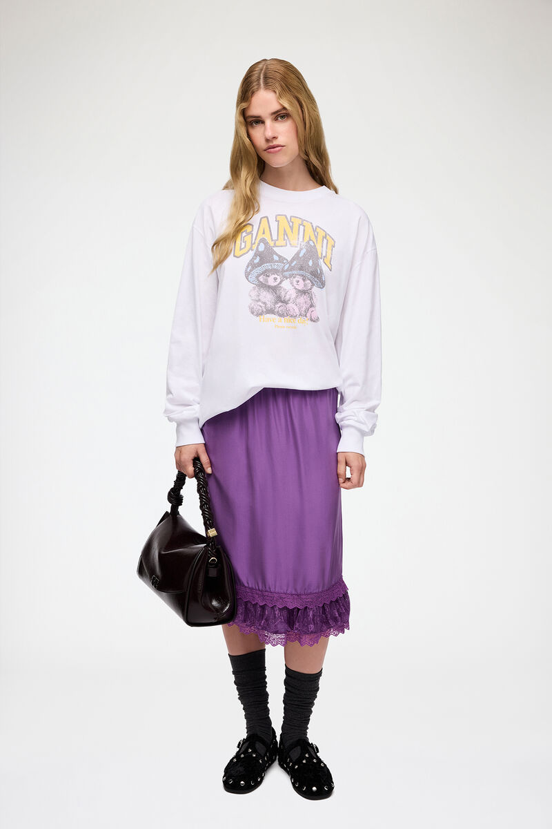 Long-sleeve T-shirt with Mushroom Teddy, Organic Cotton, in colour Bright White - 2 - GANNI