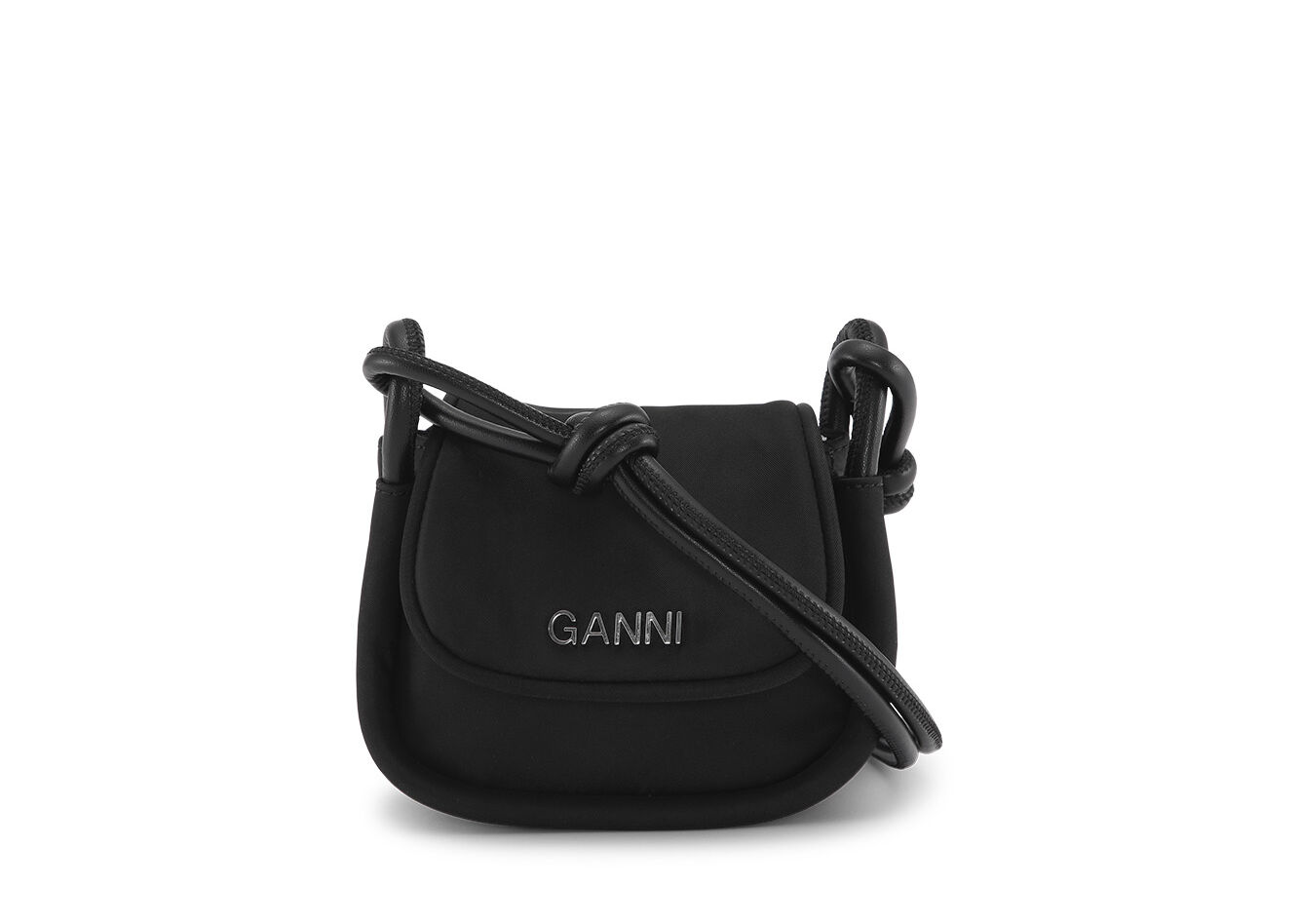 Black Knot Mini Flap Over Bag, Nylon, in colour Black - 1 - GANNI