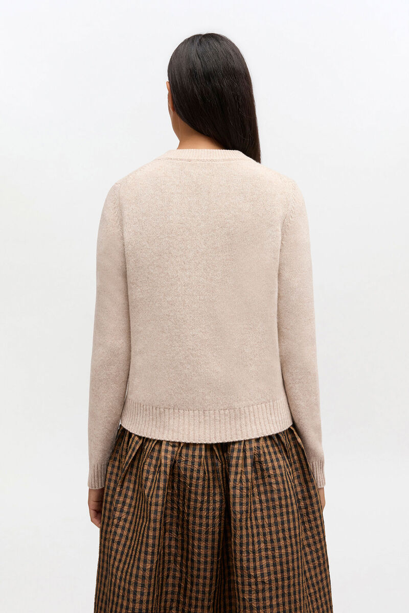 Beige Wool Mix Cardigan, Viscose, in colour Sand - 3 - GANNI