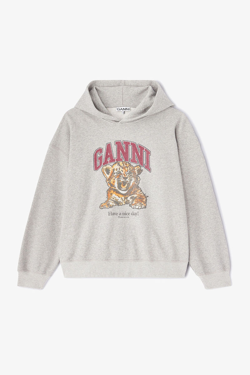 Grey Tiger Hoodie, Organic Cotton, in colour Paloma - 1 - GANNI