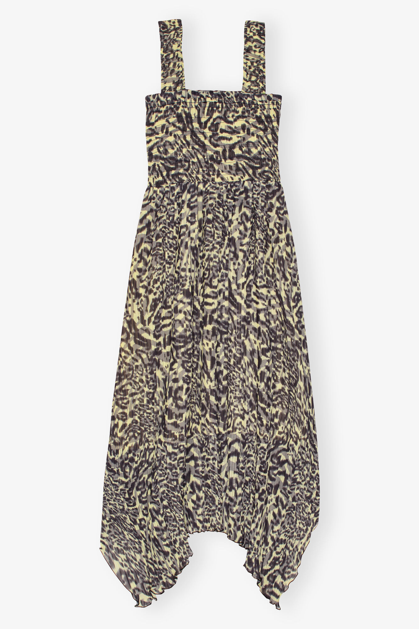 Printed Pleated Georgette Smock Midi Dress, Recycled Polyester, in colour Lemon Icing - 2 - GANNI