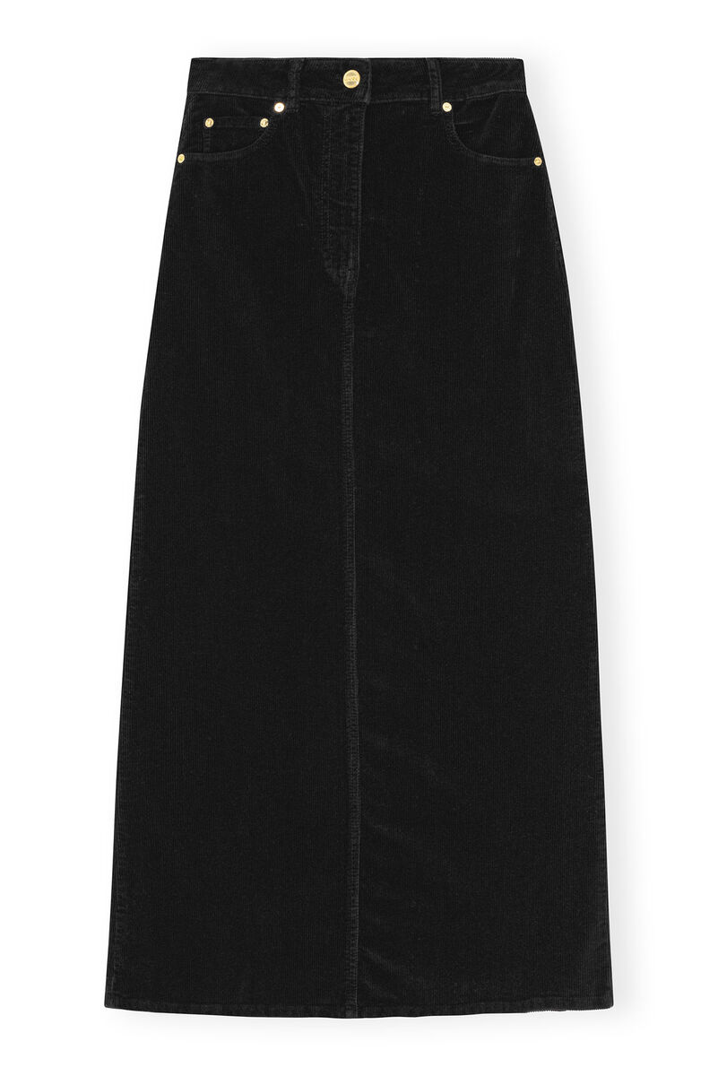 Jupe Black Washed Corduroy Long, Elastane, in colour Black - 1 - GANNI