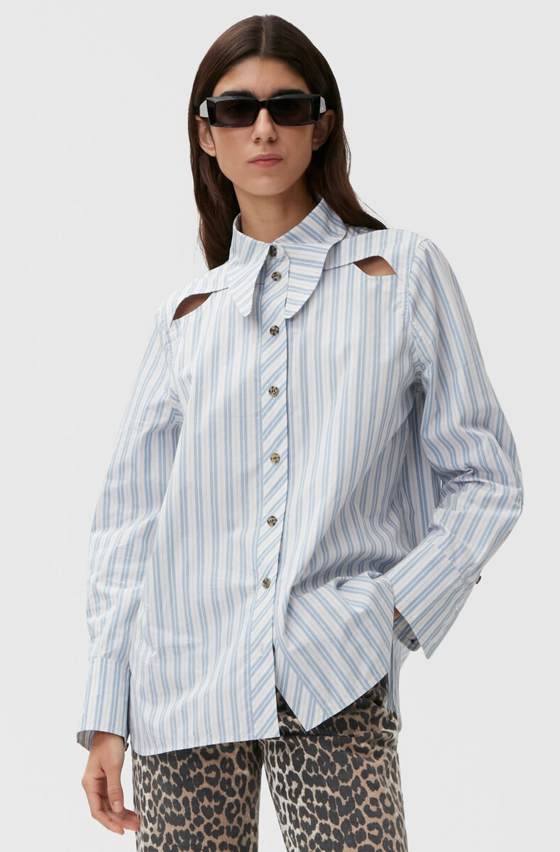 Skjorte med utskjæringer, Cotton, in colour Forever Blue - 1 - GANNI