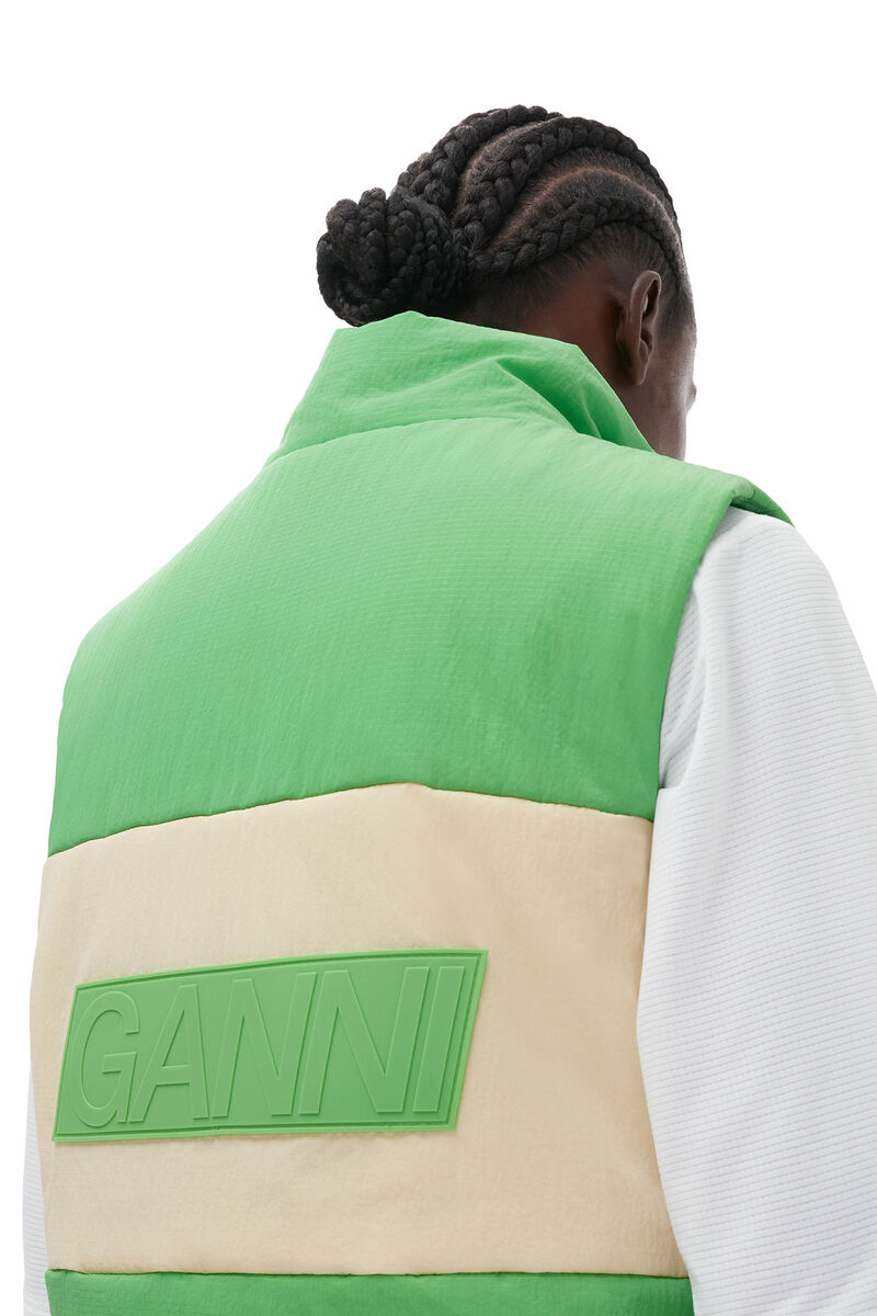 Light Tech Puffer Reversible Vest, Nylon, in colour Classic Green - 8 - GANNI