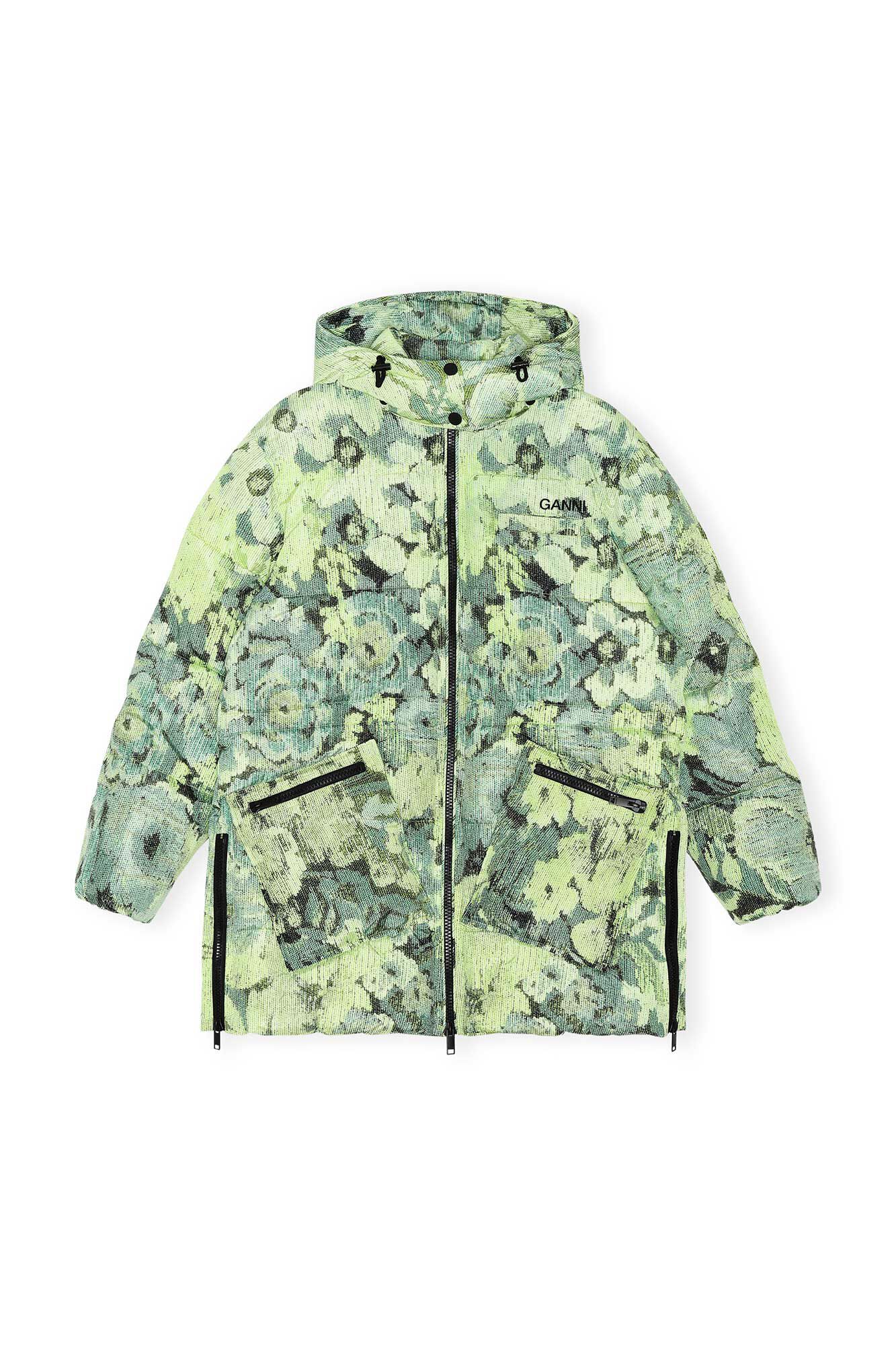 Tech Puffer Printed Oversized Puffer Midi Jacket, Recycled Polyester, in colour Margarita - 1 - GANNI