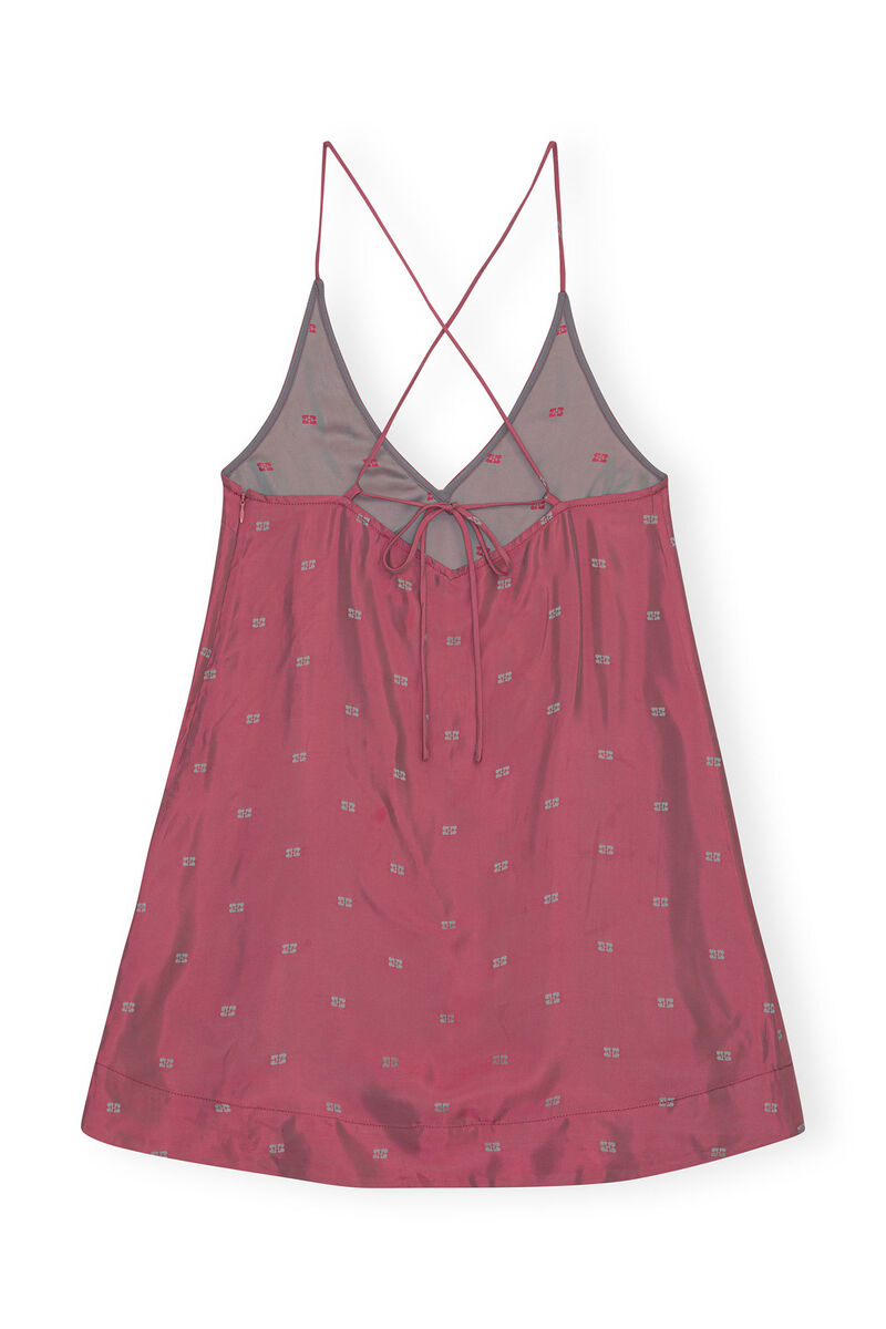 Light Jacquard Strap Mini Dress, Acetate, in colour Love Potion - 2 - GANNI