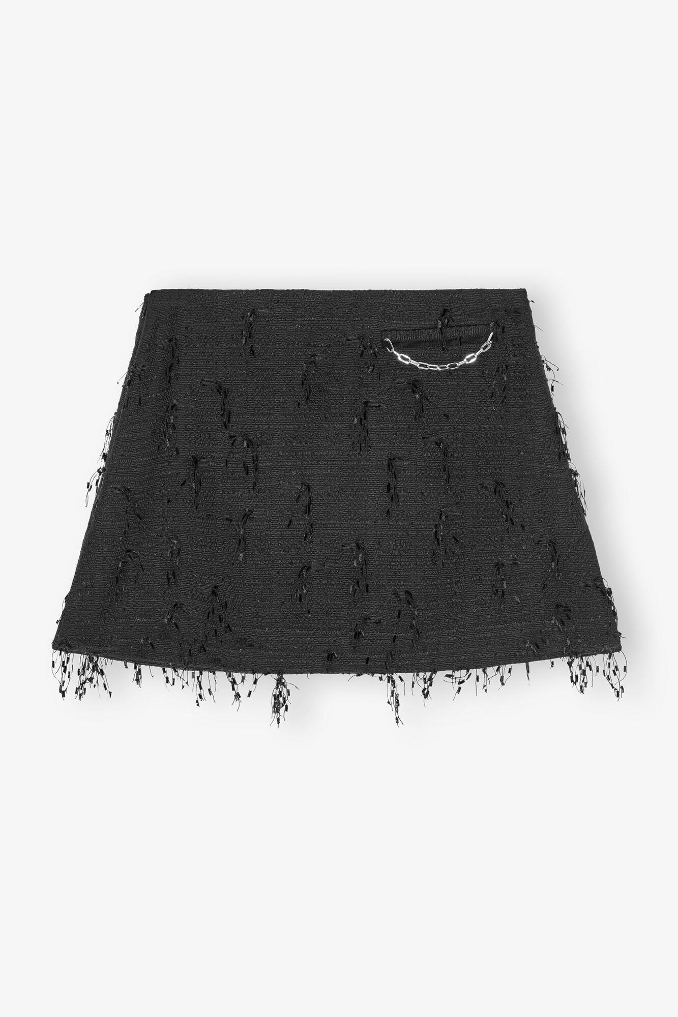 Black Fringed Tweed Mini Skirt, Organic Cotton, in colour Black - 1 - GANNI
