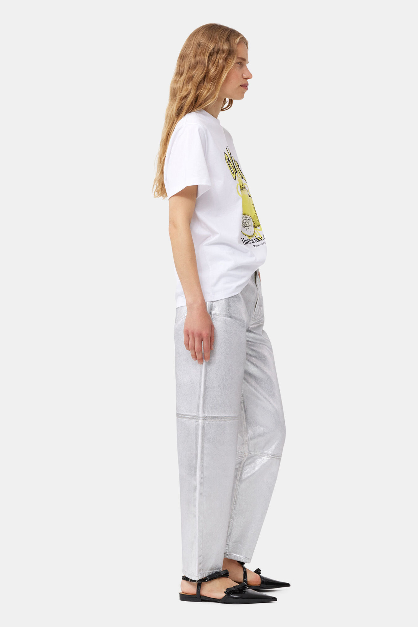 White Relaxed Lemon T-shirt, Cotton, in colour Bright White - 4 - GANNI