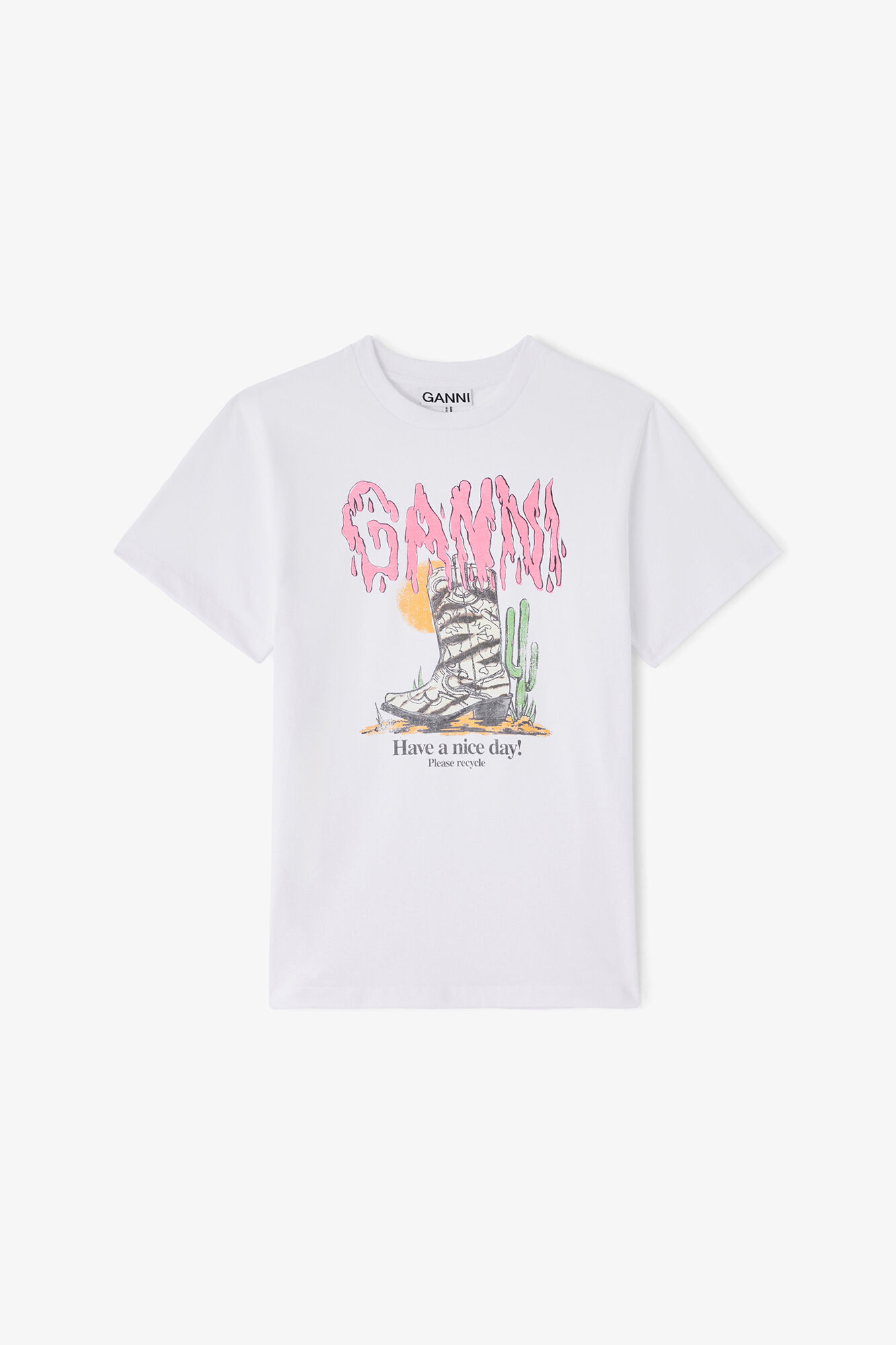 T-shirt with Zebra Western Boot, Organic Cotton, in colour Bright White - 1 - GANNI
