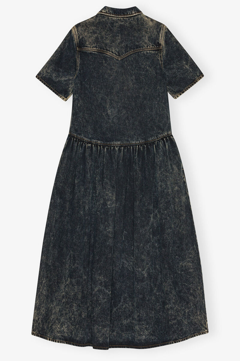 Black Washed Denim Dress, Tencel, in colour Black Washed - 2 - GANNI