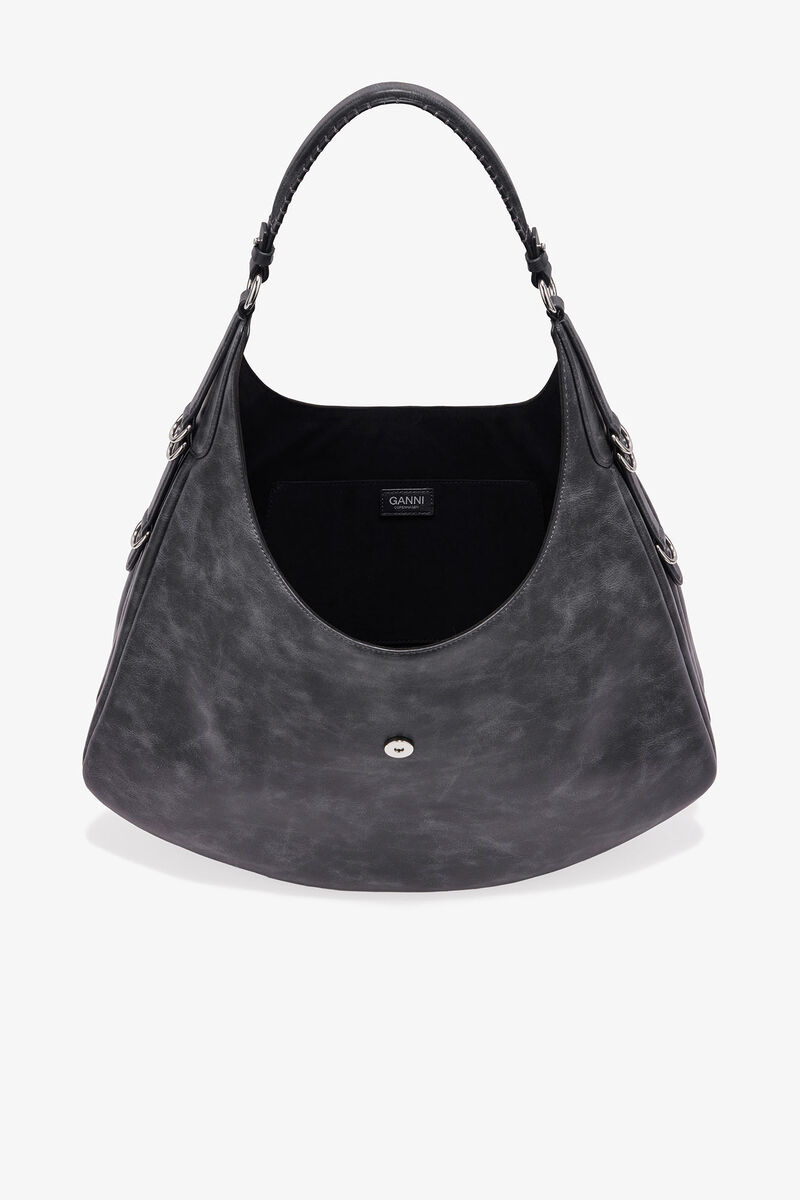Dark Grey Large Kat Bag, Recycled Leather, in colour Ebony - 3 - GANNI
