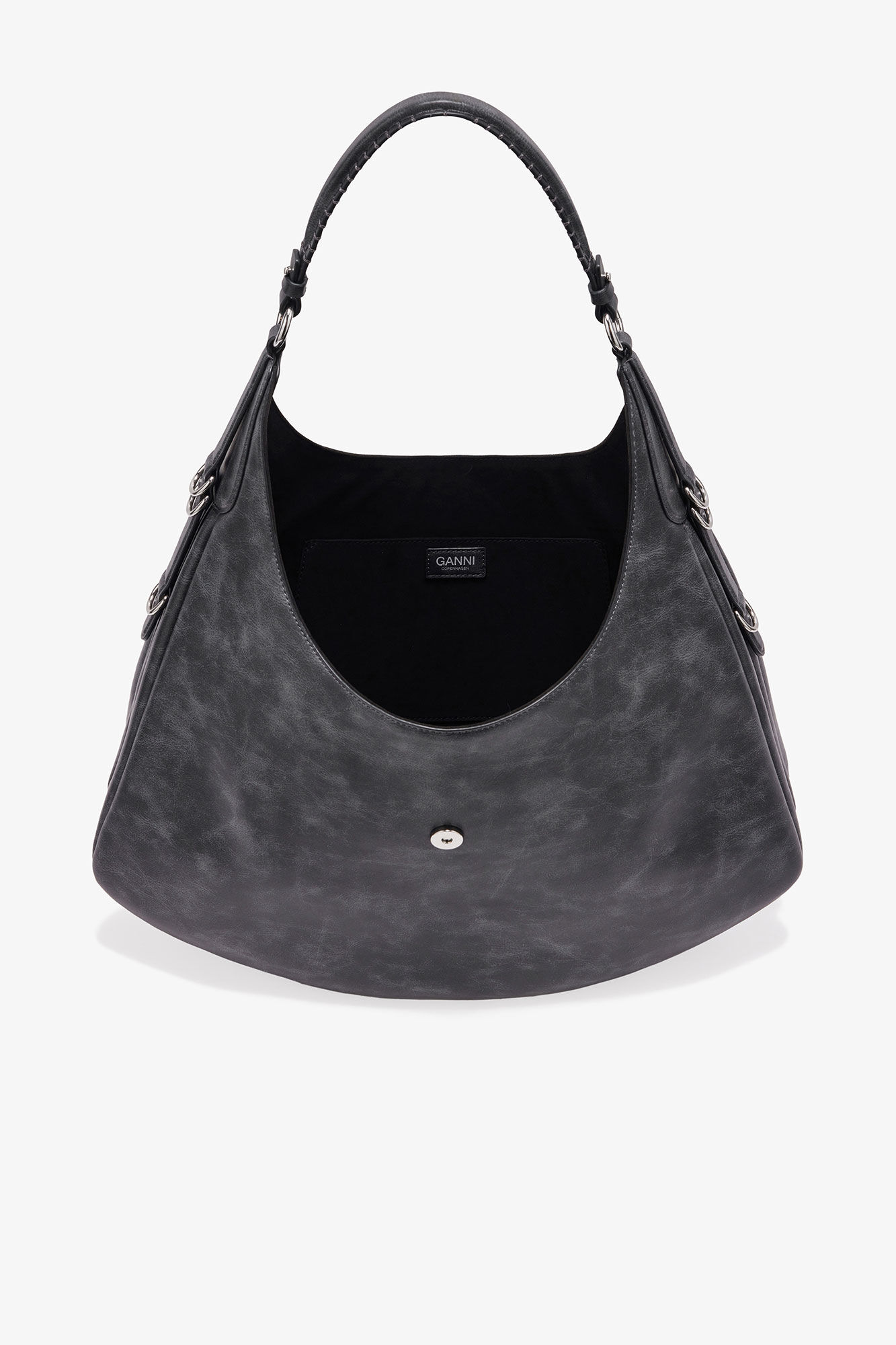 Dark Grey Large Kat Bag, Recycled Leather, in colour Ebony - 3 - GANNI