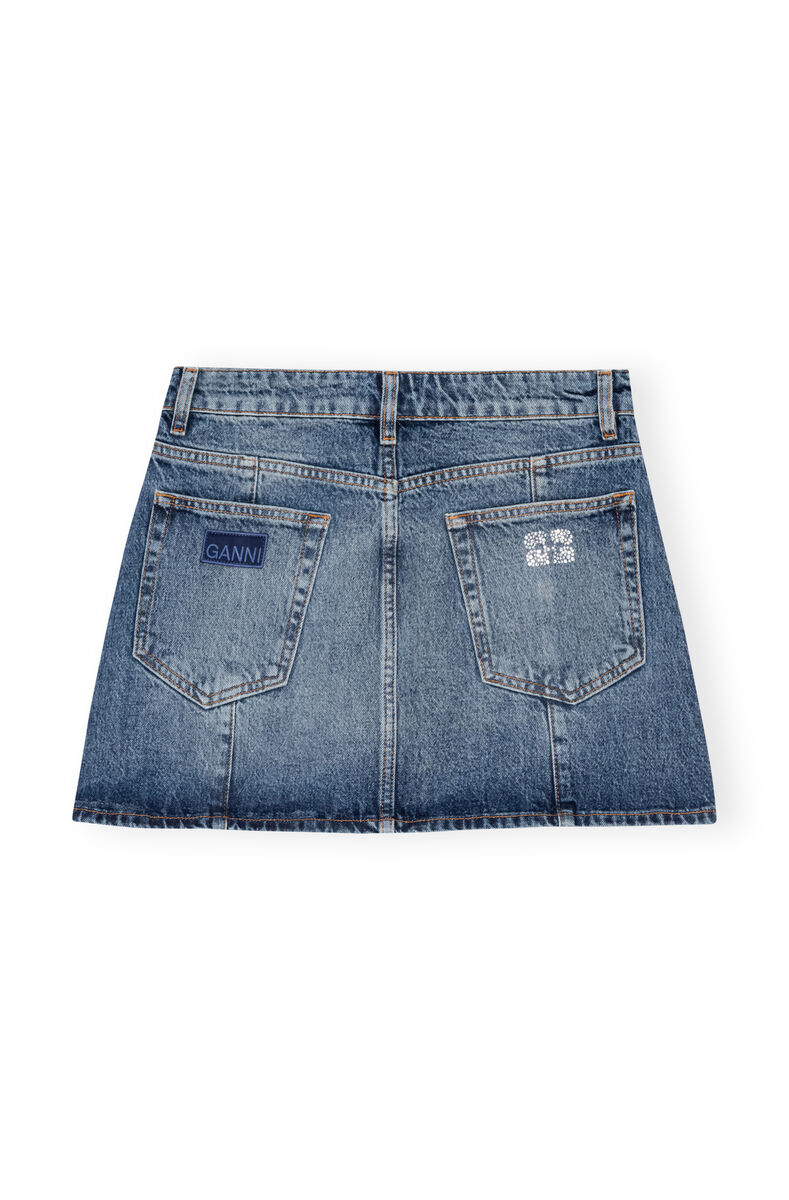 Jupe Sparkle Logo Denim Mini, Cotton, in colour Tint Wash - 2 - GANNI