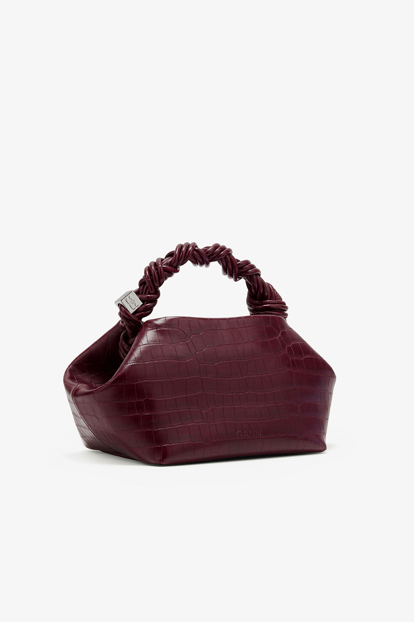 Burgundy Croco Small Bou Bag, Recycled Leather, in colour Burgundy - 2 - GANNI