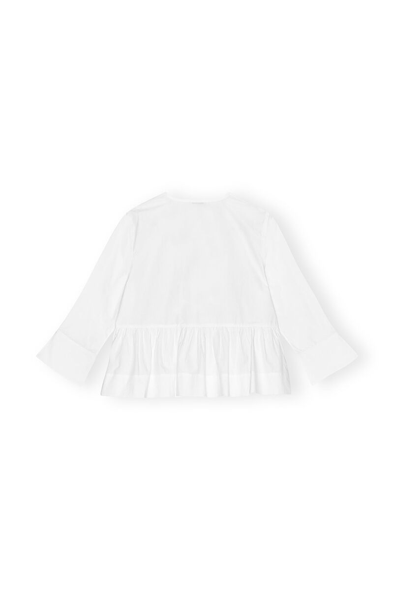 White Cotton Poplin Tie String Peplum Bluse, Cotton, in colour Bright White - 2 - GANNI