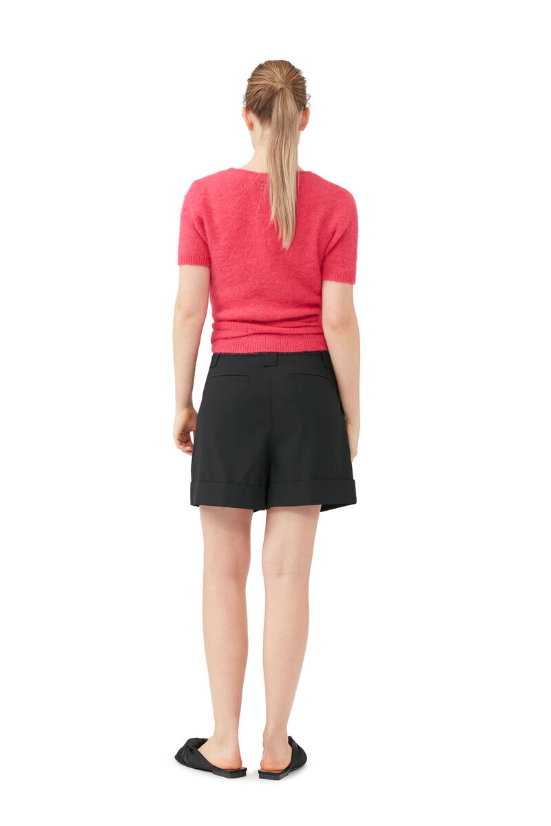 Melierte Shorts mit Drapierung, Elastane, in colour Black - 2 - GANNI