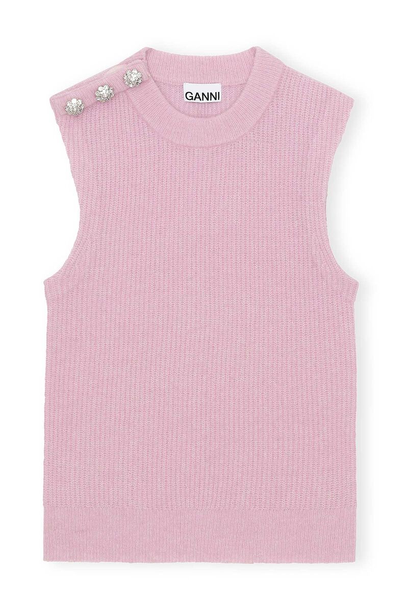 Soft Wool Knit Vest, Alpaca, in colour Pale Lilac - 1 - GANNI
