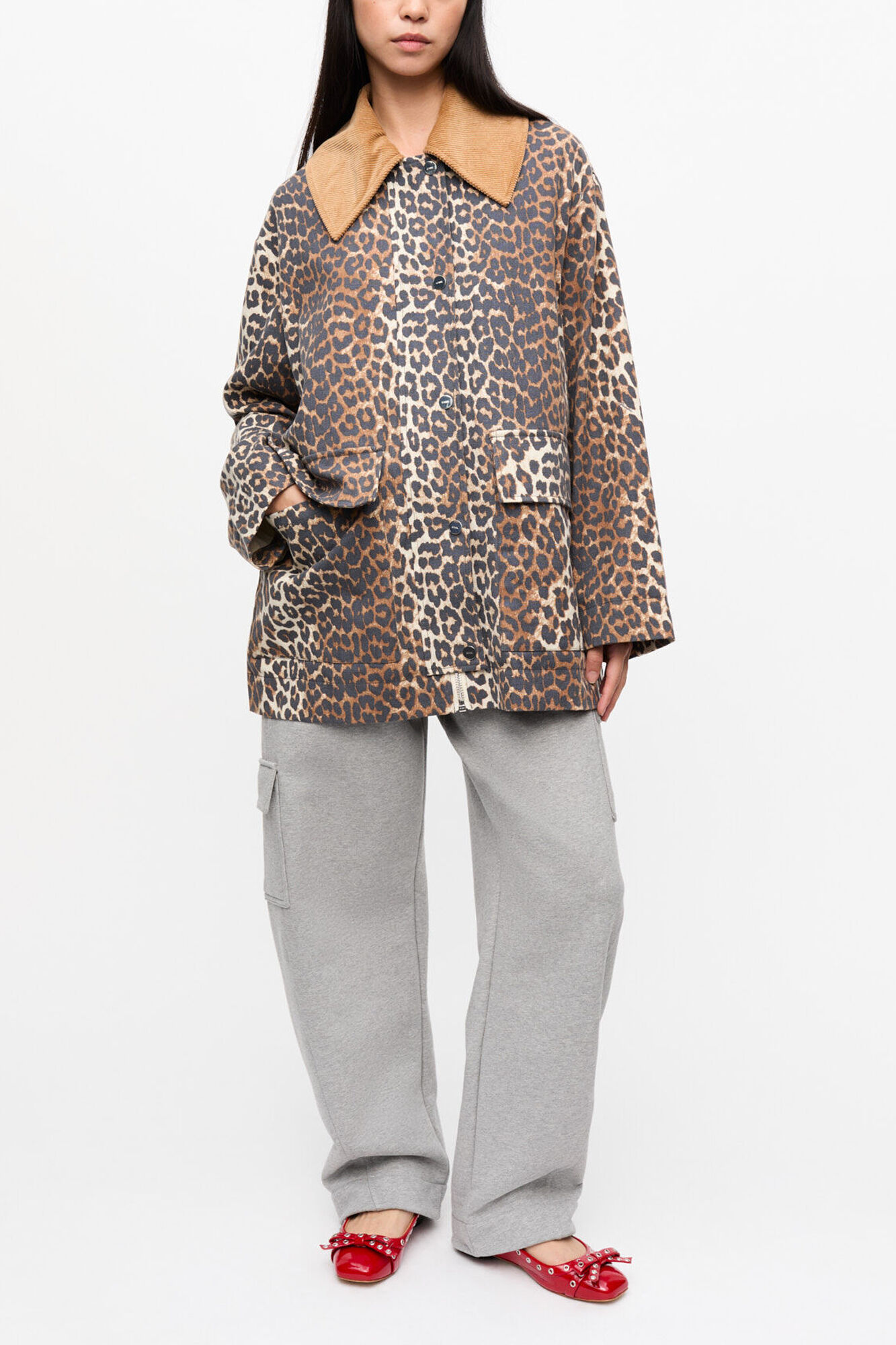GANNI コットンリネンレオパードジャケット Leopard Laminated Cotton Jacket | GANNI US
