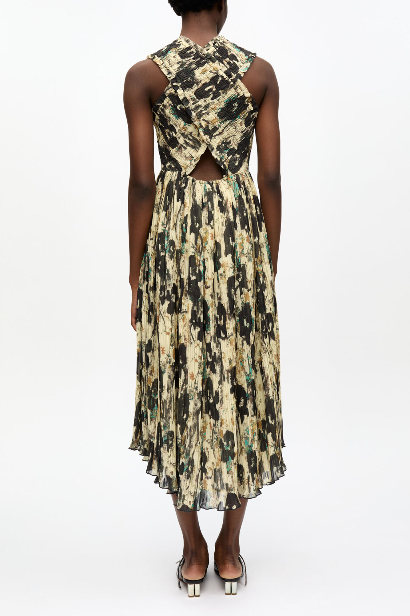Printed Pleats Smock Midi Straps Dress, Recycled Polyester, in colour Afterglow - 2 - GANNI