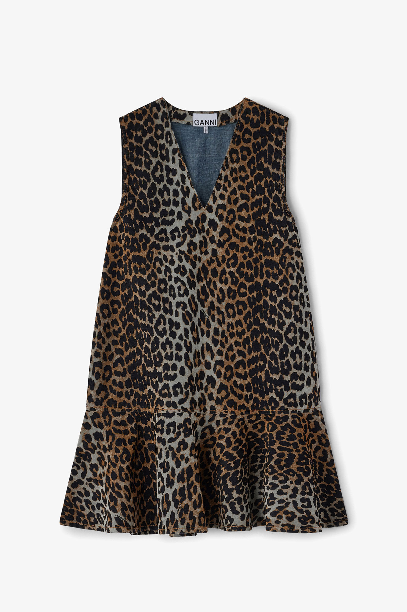 Leopard Denim Mini Dress, Recycled Cotton, in colour Almond Milk - 1 - GANNI