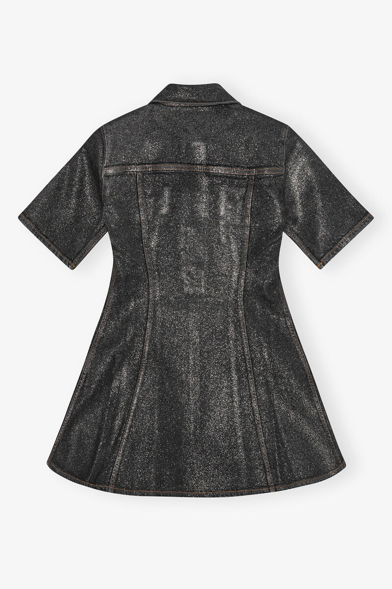 Shimmery Foil Denim Mini Dress, Cotton, in colour Washed Black/Black - 2 - GANNI