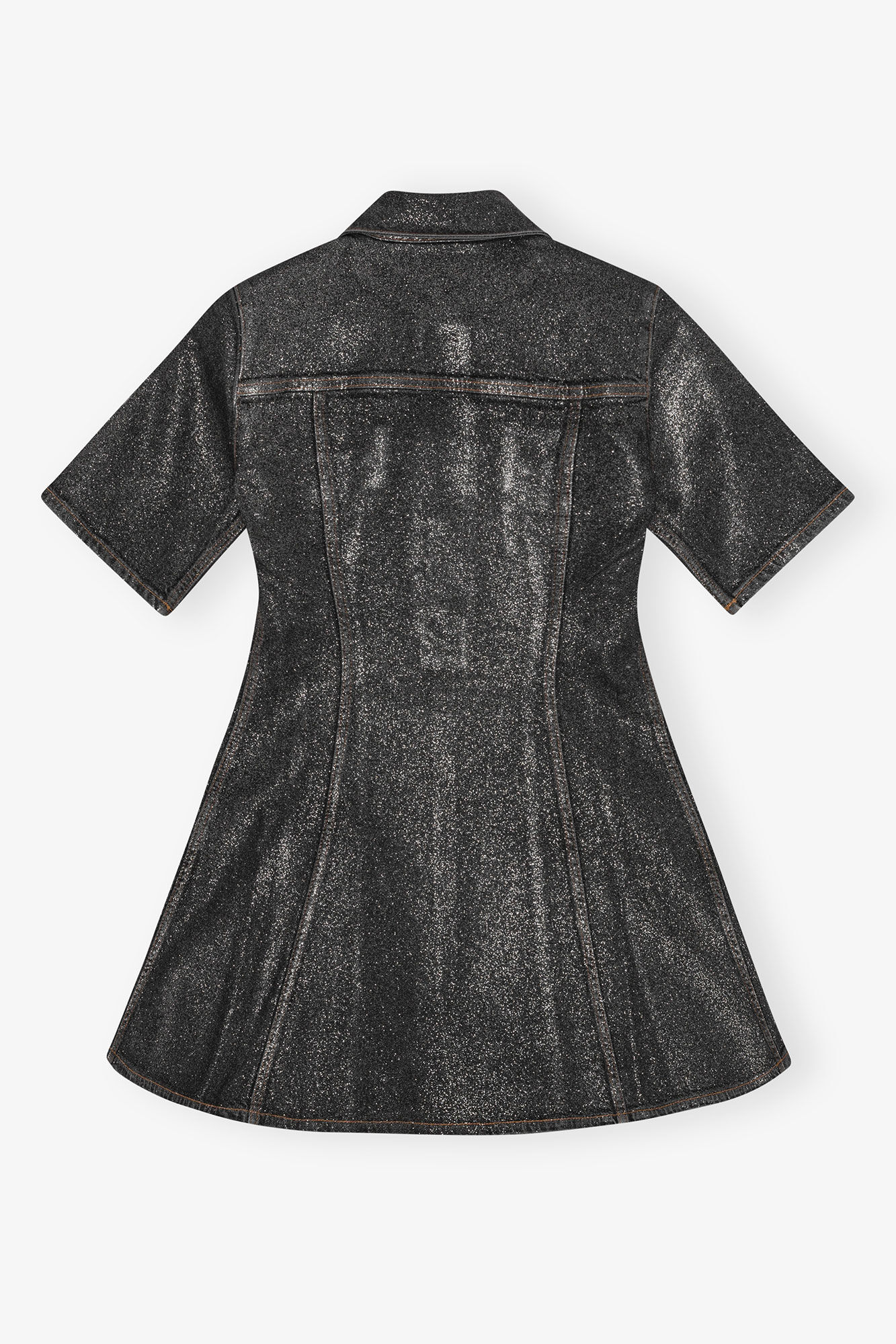 Robe courte en denim à feuille scintillante, Cotton, in colour Washed Black/Black - 2 - GANNI