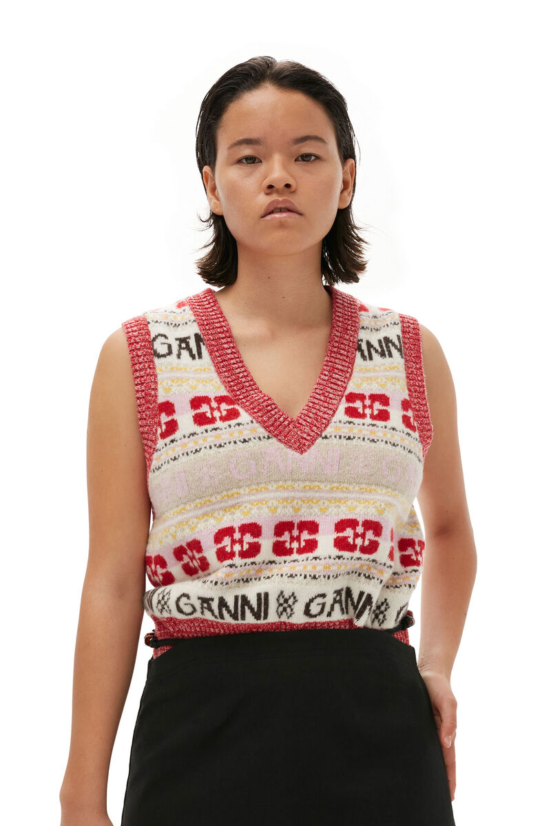 Logo Wool Mix Vest, Recycled Polyamide, in colour Multicolour - 1 - GANNI