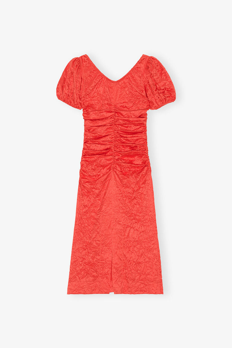 Robe midi en satin froiss&eacute; rouge, Recycled Polyester, in colour Grenadine - 2 - GANNI