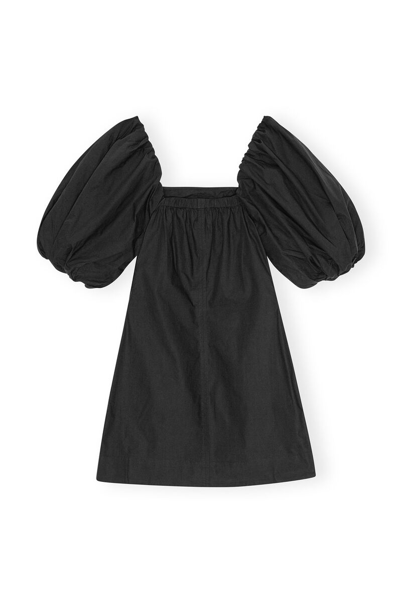 Black Black Cotton Poplin Puff Sleeve Mini Dress | GANNI