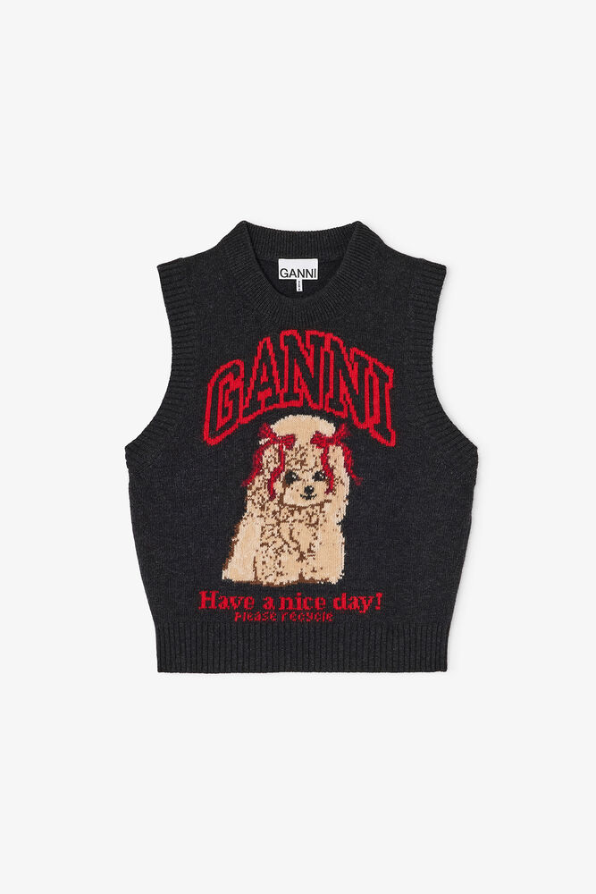 Graphic Wool Vest, Black Sand