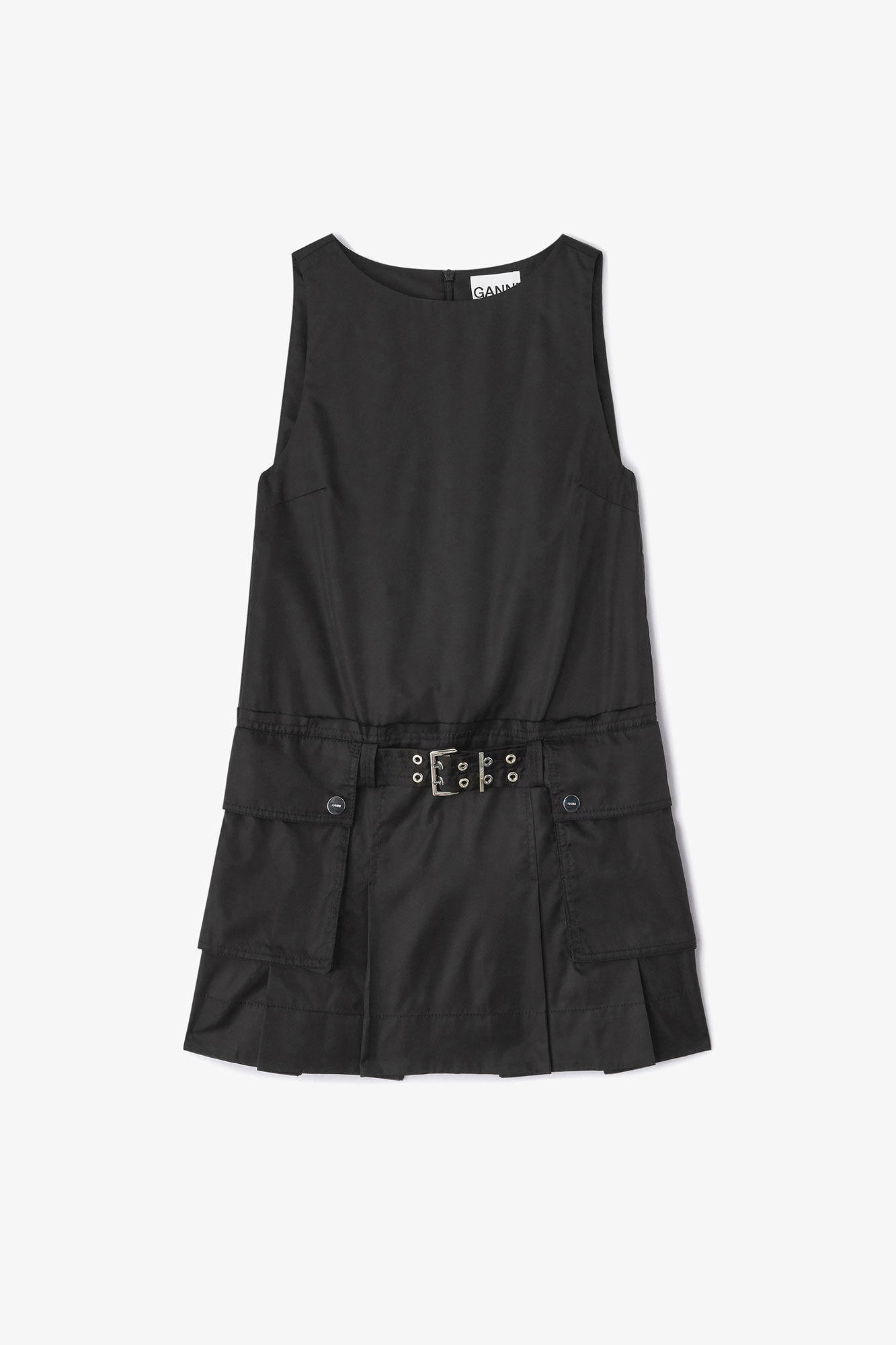 Robe courte en nylon Duchesse, Recycled Polyamide, in colour Jet Black - 1 - GANNI