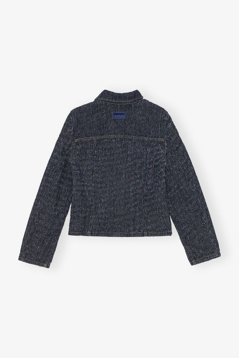 Blazer en denim duveteux bleu foncé, Cotton, in colour Rinse - 2 - GANNI