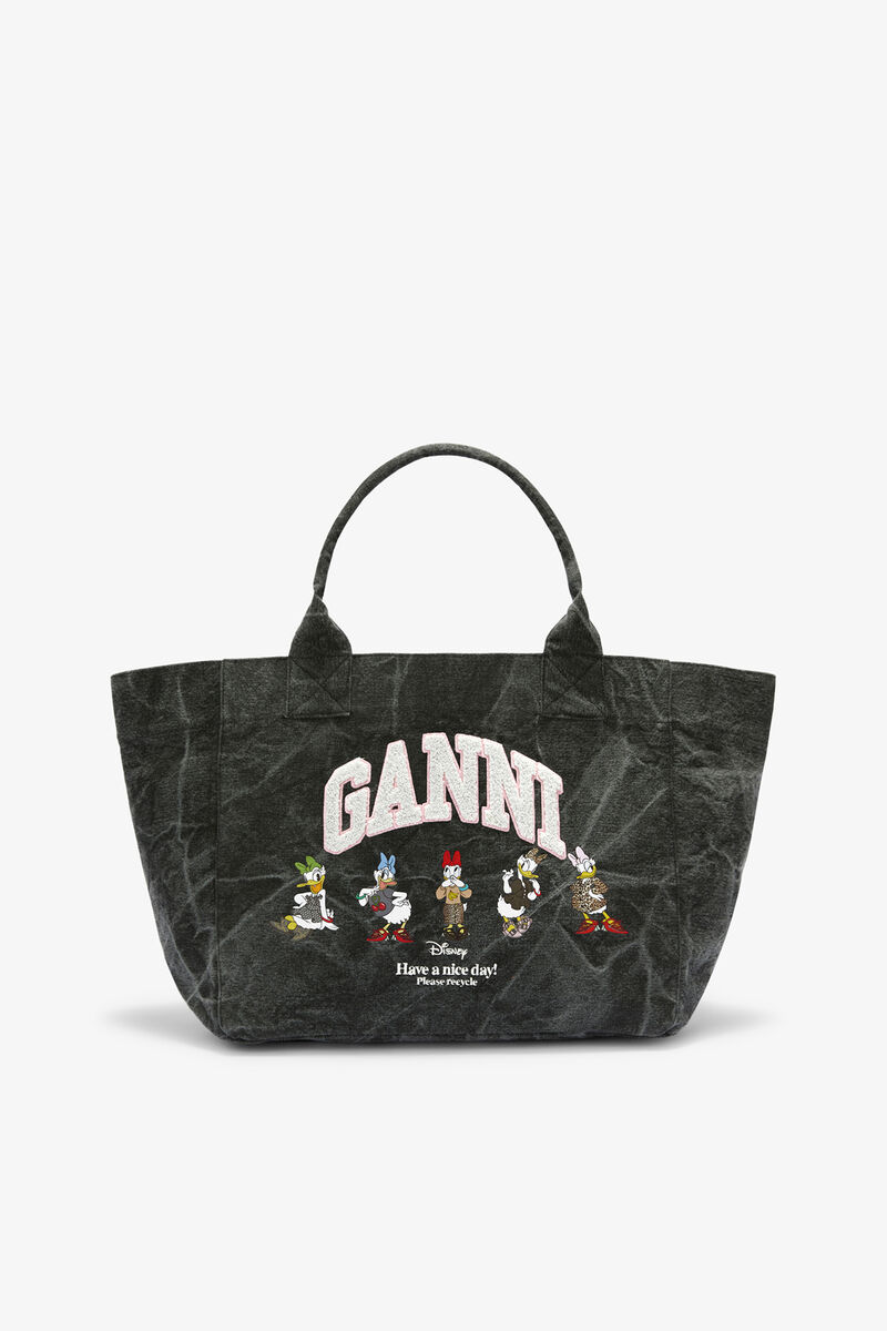 Daisy Duck Bleached Medium Tote, Recycled Cotton, in colour Black Oyster - 1 - GANNI
