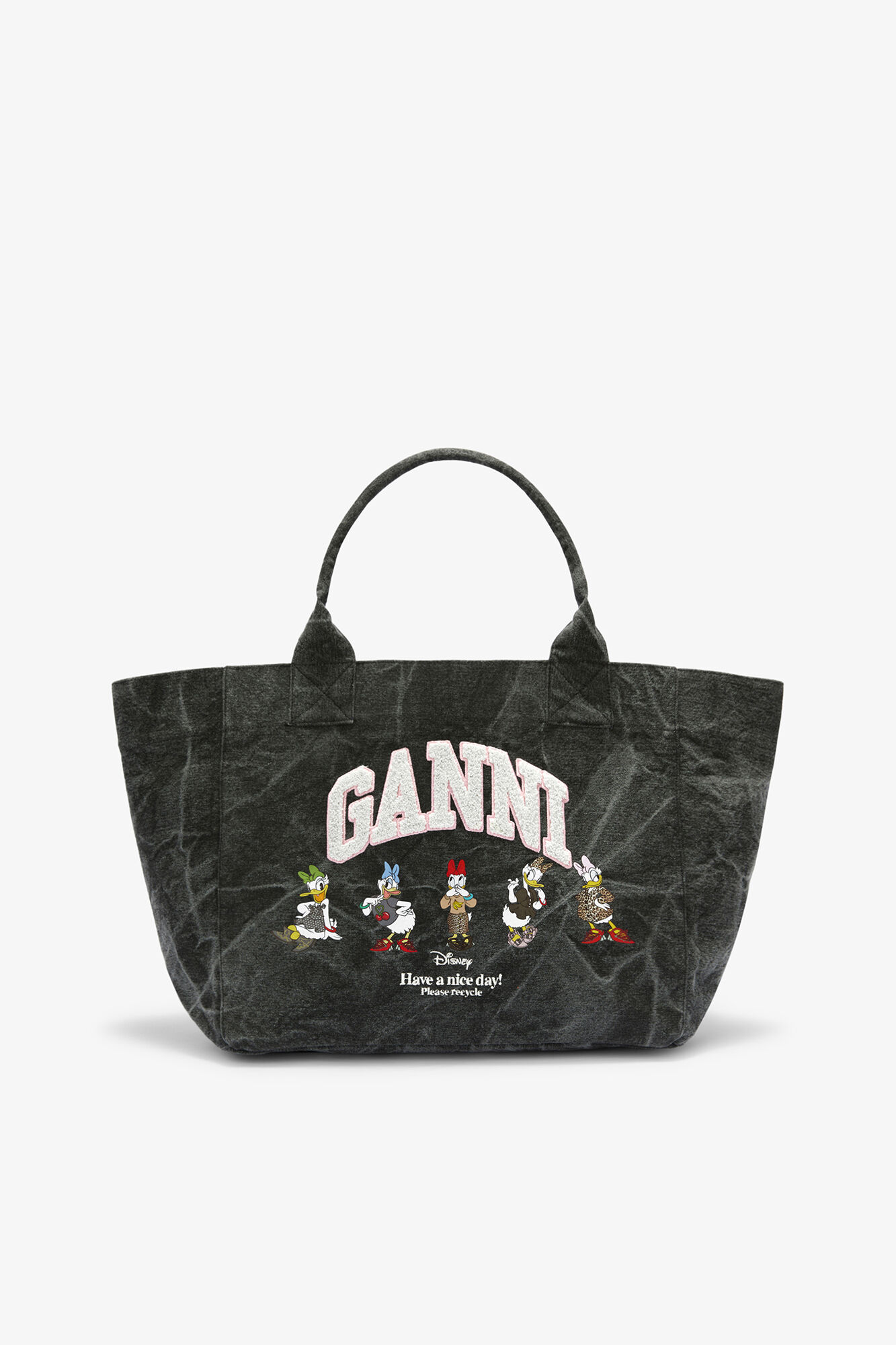 Daisy Duck Bleached Medium Tote, Recycled Cotton, in colour Black Oyster - 1 - GANNI