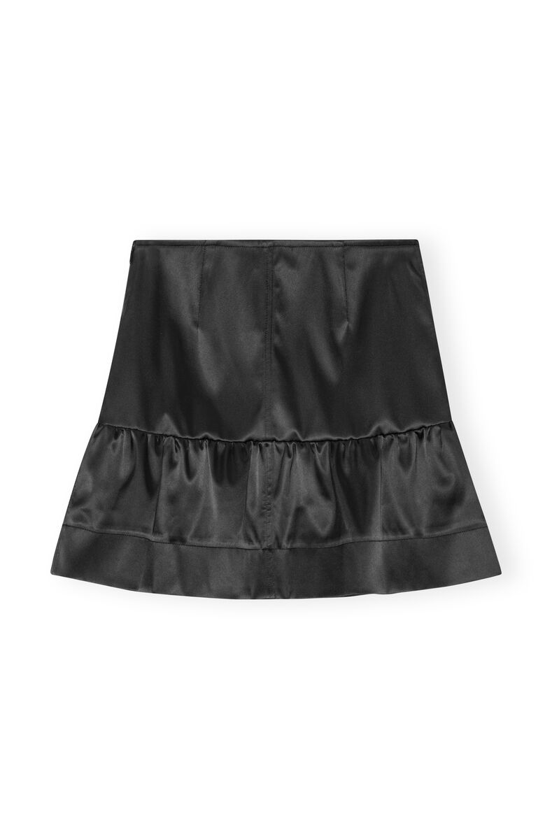 Black Double Satin Flounce Mini Skirt, Elastane, in colour Black - 2 - GANNI