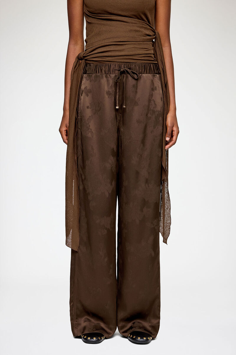 Trousers in Brown Satin, Acetate, in colour Demitasse - 2 - GANNI