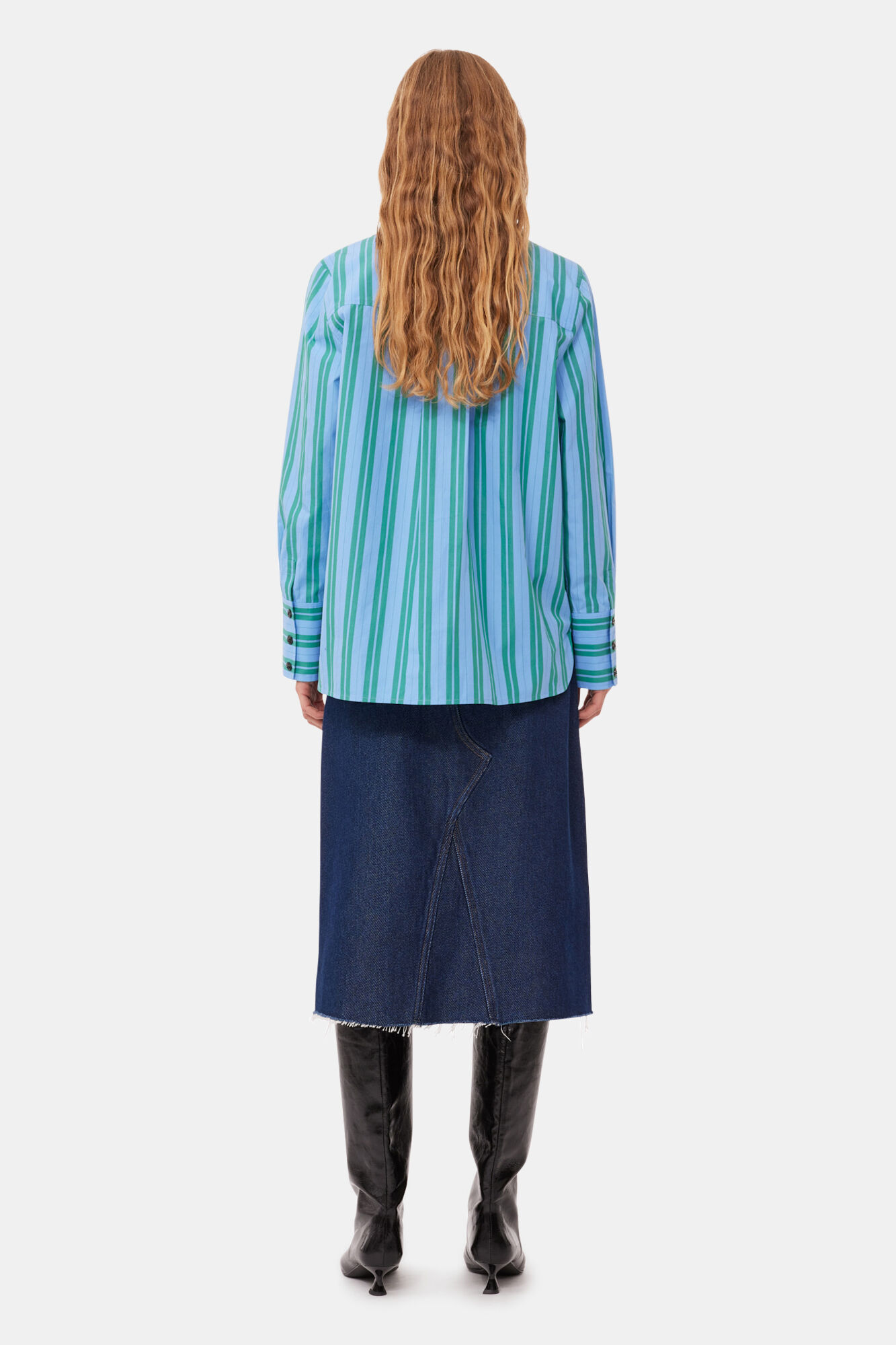 Re-cut Striped Cotton Shirt, Cotton, in colour Silver Lake Blue - 3 - GANNI